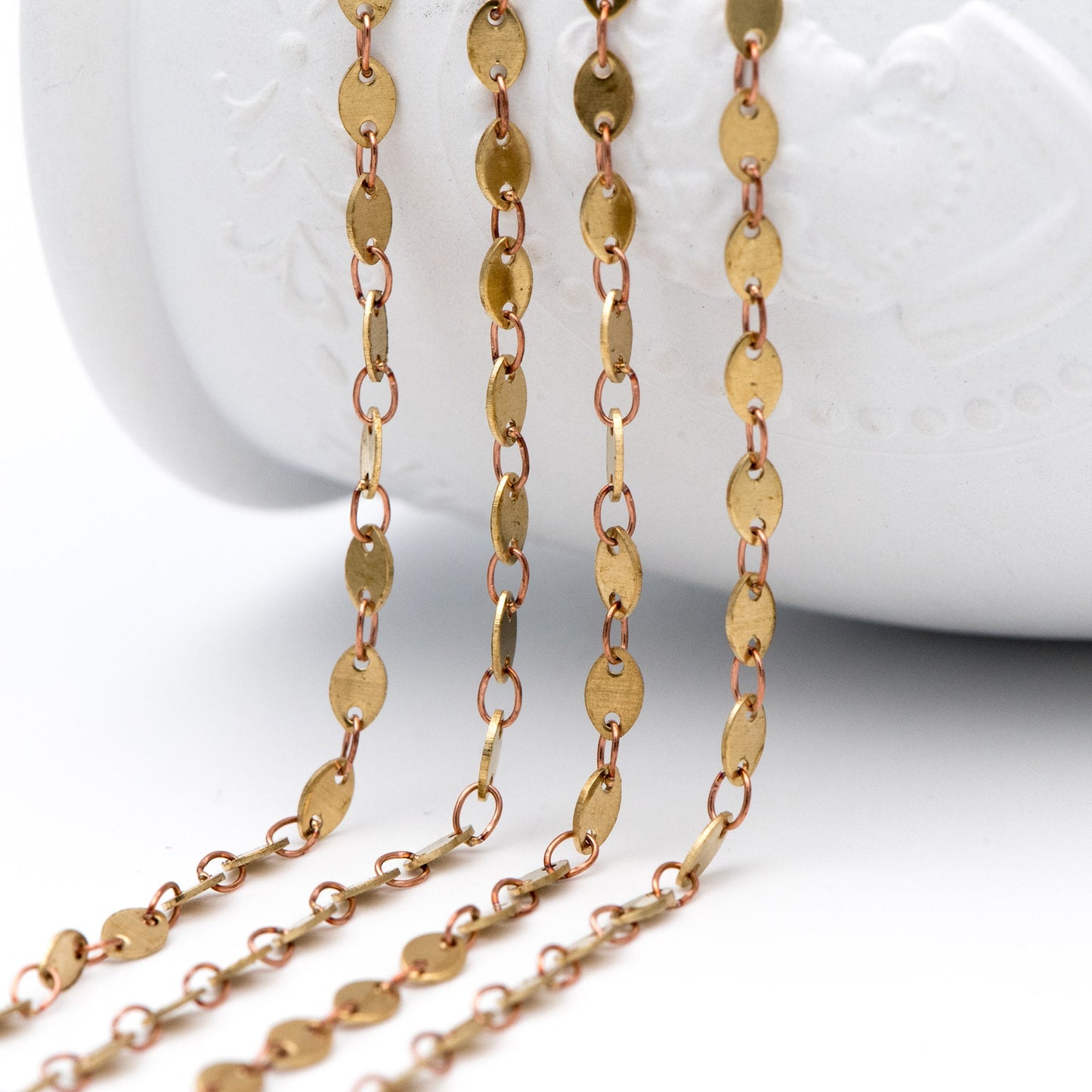 Raw Brass Oval Disc Chains 3x5mm, Handmade Disk Geometric Chain Wholesale (#LK-266-RB)/ 1 Meter=3.3 feet