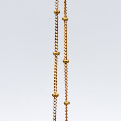 Raw Brass Satellite Chains, 1mm Curb Chain with 2mm Rondelle Beads, DIY Necklace Chain Wholesale (#LK-264-RB)/ 1 Meter=3.3 ft
