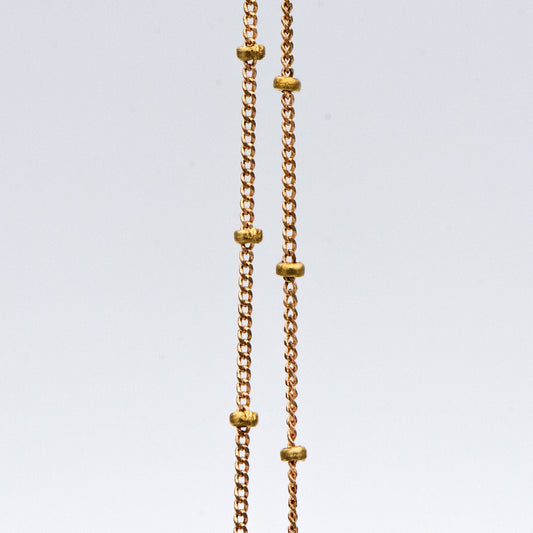 Raw Brass Satellite Chains, 1mm Curb Chain with 2mm Rondelle Beads, DIY Necklace Chain Wholesale (#LK-264-RB)/ 1 Meter=3.3 ft