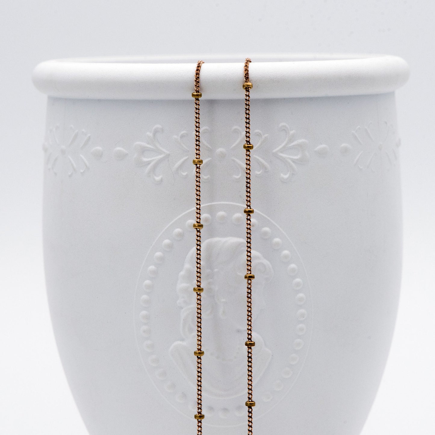 Raw Brass Satellite Chains, 1mm Curb Chain with 2mm Rondelle Beads, DIY Necklace Chain Wholesale (#LK-264-RB)/ 1 Meter=3.3 ft