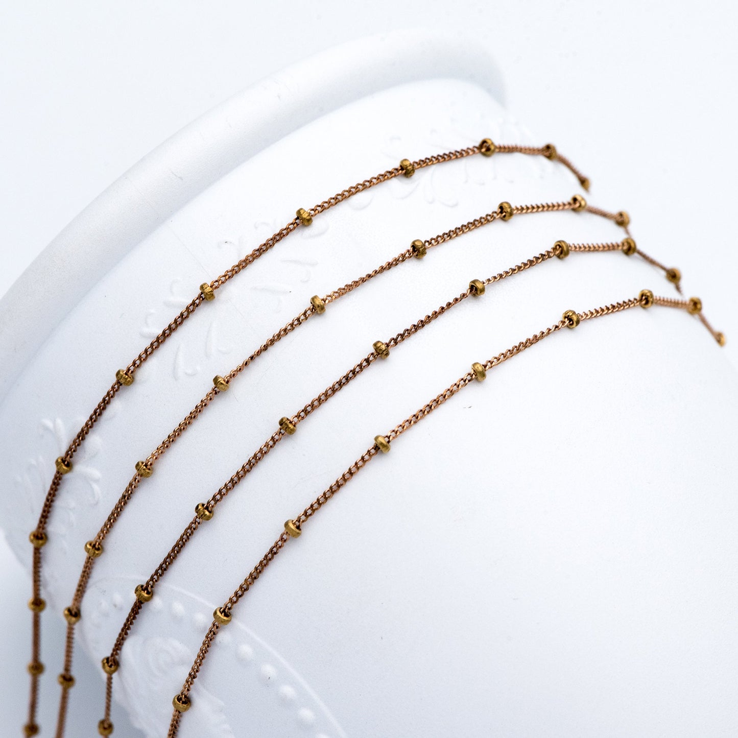 Raw Brass Satellite Chains, 1mm Curb Chain with 2mm Rondelle Beads, DIY Necklace Chain Wholesale (#LK-264-RB)/ 1 Meter=3.3 ft