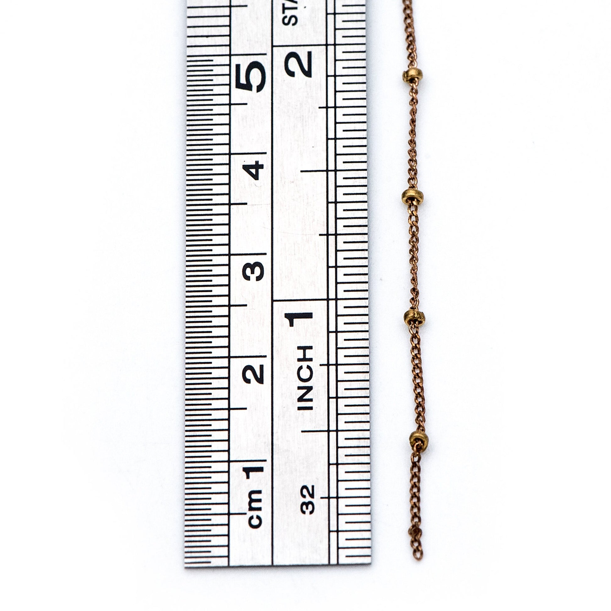 Raw Brass Satellite Chains, 1mm Curb Chain with 2mm Rondelle Beads, DIY Necklace Chain Wholesale (#LK-264-RB)/ 1 Meter=3.3 ft