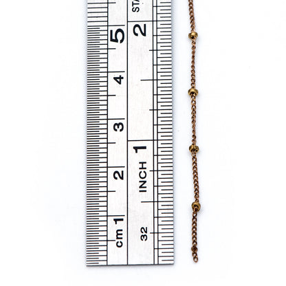 Raw Brass Satellite Chains, 1mm Curb Chain with 2mm Rondelle Beads, DIY Necklace Chain Wholesale (#LK-264-RB)/ 1 Meter=3.3 ft