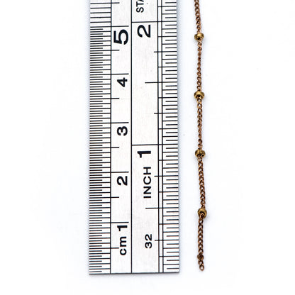 Raw Brass Satellite Chains, 1mm Curb Chain with 2mm Rondelle Beads, DIY Necklace Chain Wholesale (#LK-264-RB)/ 1 Meter=3.3 ft