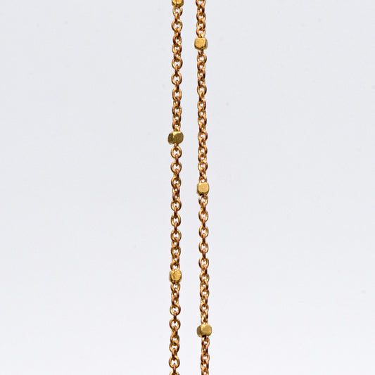 Dainty Raw Brass Beaded Cable Chains, 1.2mm Tiny Chain with 1.4mm Cube Beads, Delicate Chains for DIY Necklace (#LK-263-RB)/ 1 Meter=3.3 ft