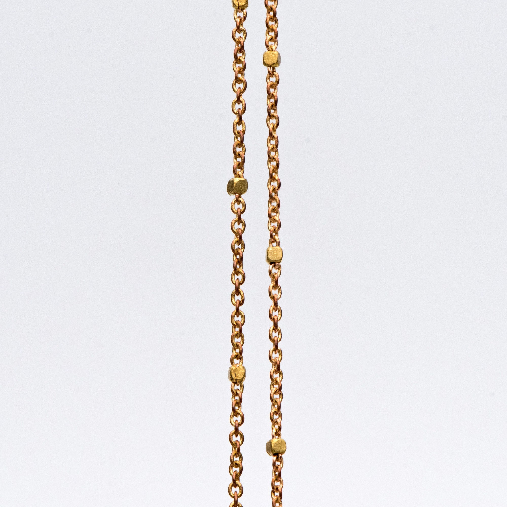Dainty Raw Brass Beaded Cable Chains, 1.2mm Tiny Chain with 1.4mm Cube Beads, Delicate Chains for DIY Necklace (#LK-263-RB)/ 1 Meter=3.3 ft