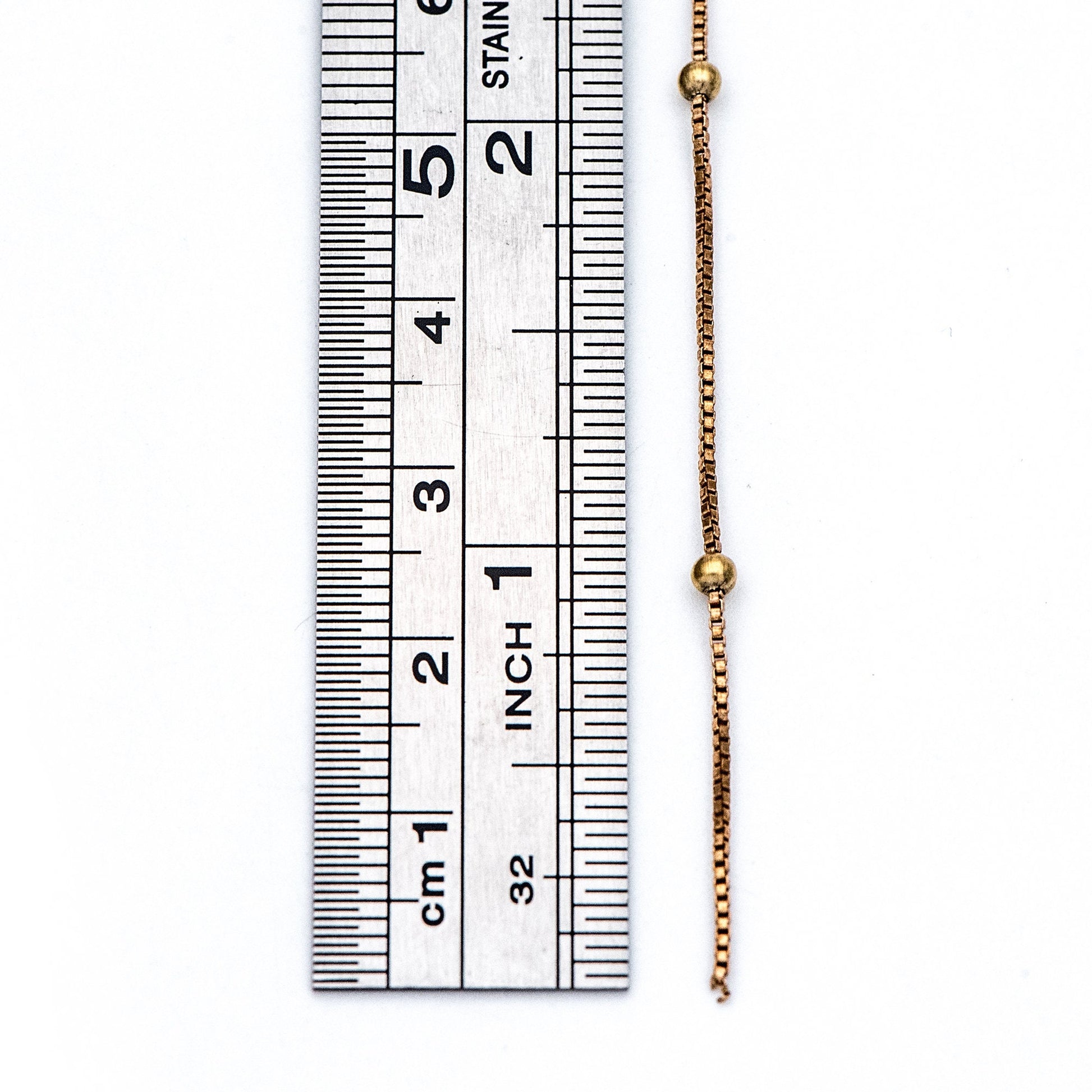 Dainty Raw Brass Beaded Box Chains, 0.9mm Box Chain with 2.5mm Round Ball Beads, Tiny Necklace Chain Wholesale (#LK-261-RB)/ 1 Meter=3.3 ft