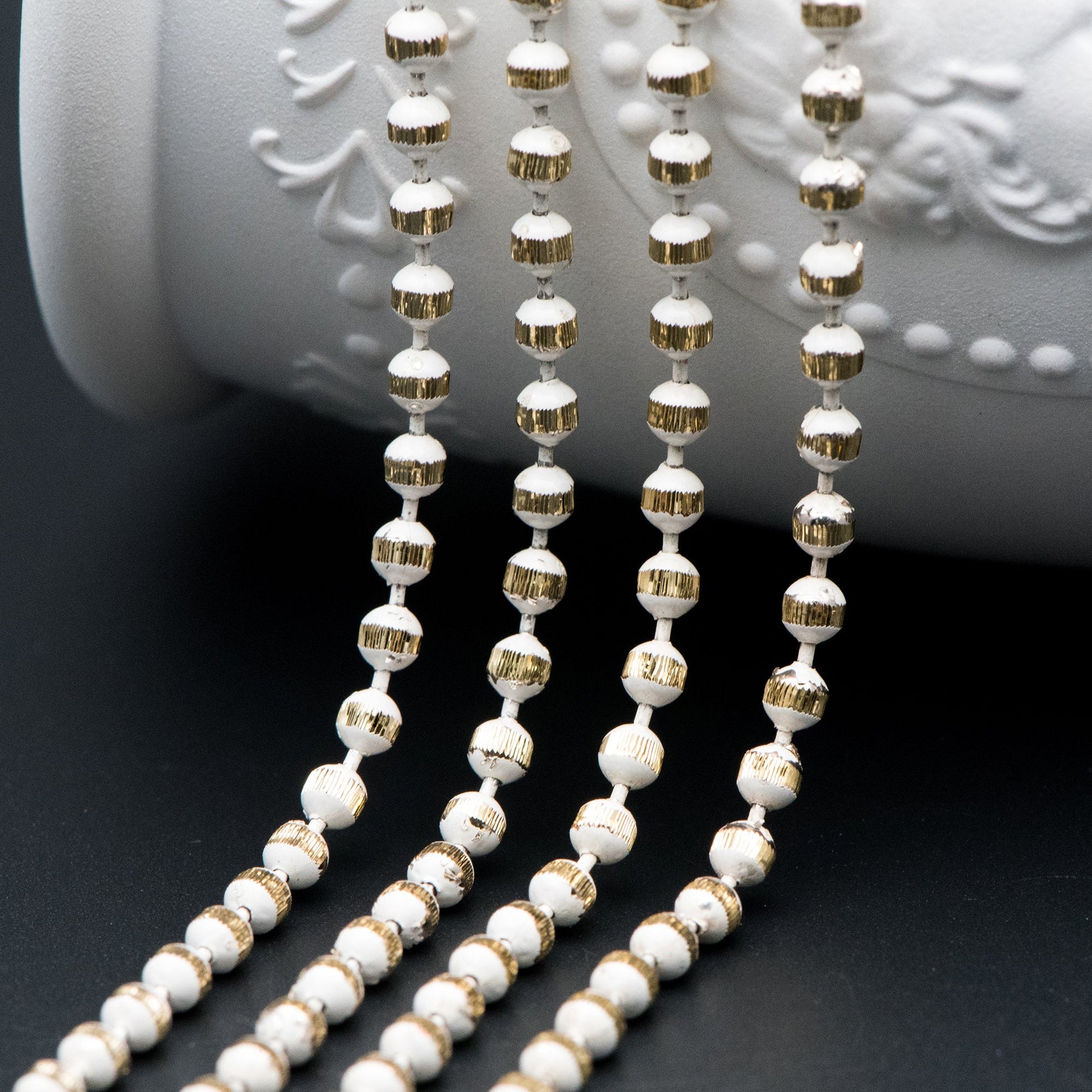 Brass Beaded Ball Chain 3mm, White Grey Coffee (#LK-255)/ 1 Meters=3.3ft