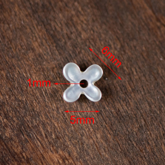 10pcs White Mother of Pearl Shell Flowers, Floral MOP Cabochon Beads 6mm/ 8mm (#V1343)