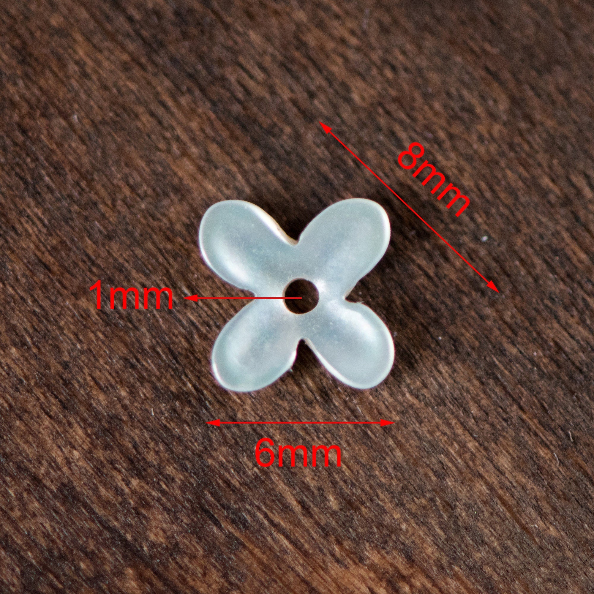 10pcs White Mother of Pearl Shell Flowers, Floral MOP Cabochon Beads 6mm/ 8mm (#V1343)