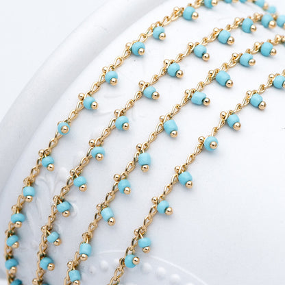 Gold plated Brass Beaded Chains, 1.8mm Chain with Glass Seed Beads, Necklace Chain Components (#LK-201)/ 1 Meter=3.3 ft