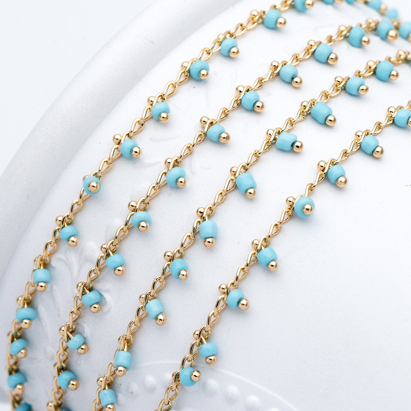 Gold plated Brass Beaded Chains, 1.8mm Chain with Glass Seed Beads, Necklace Chain Components (#LK-201)/ 1 Meter=3.3 ft