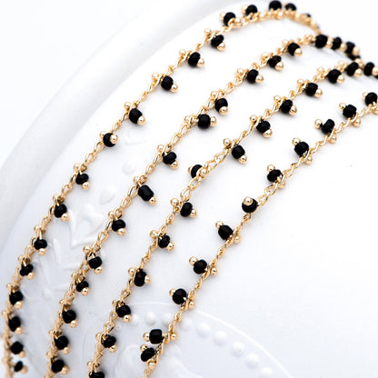 Gold plated Brass Beaded Chains, 1.8mm Chain with Glass Seed Beads, Necklace Chain Components (#LK-201)/ 1 Meter=3.3 ft