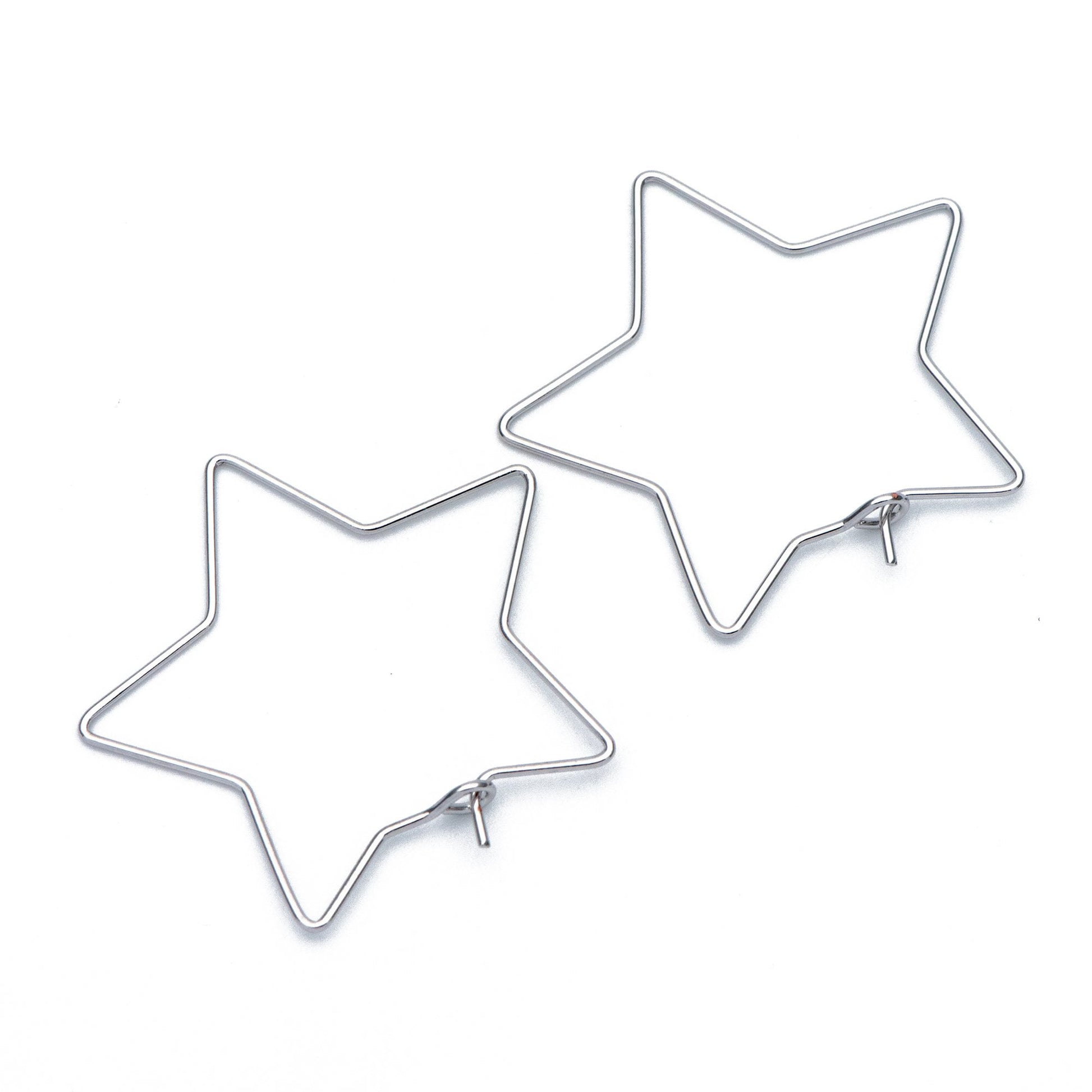 10pcs Gold/ Silver tone Star Earring Hoops 34mm, Gold/ Rhodium plated Brass, Geometric Ear Wire, Threader Earring Components (GB-700)