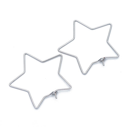 10pcs Gold/ Silver tone Star Earring Hoops 34mm, Gold/ Rhodium plated Brass, Geometric Ear Wire, Threader Earring Components (GB-700)