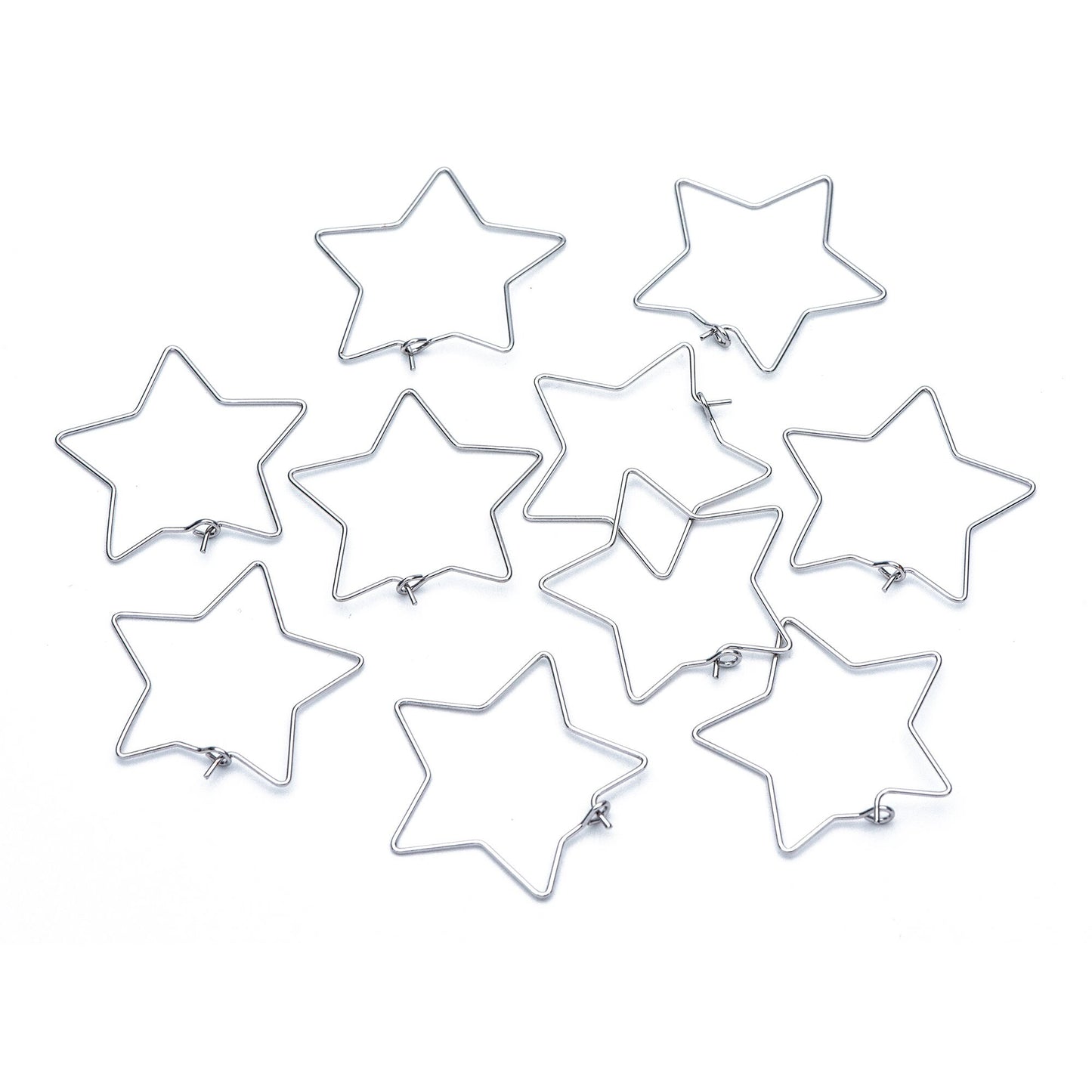 10pcs Gold/ Silver tone Star Earring Hoops 34mm, Gold/ Rhodium plated Brass, Geometric Ear Wire, Threader Earring Components (GB-700)