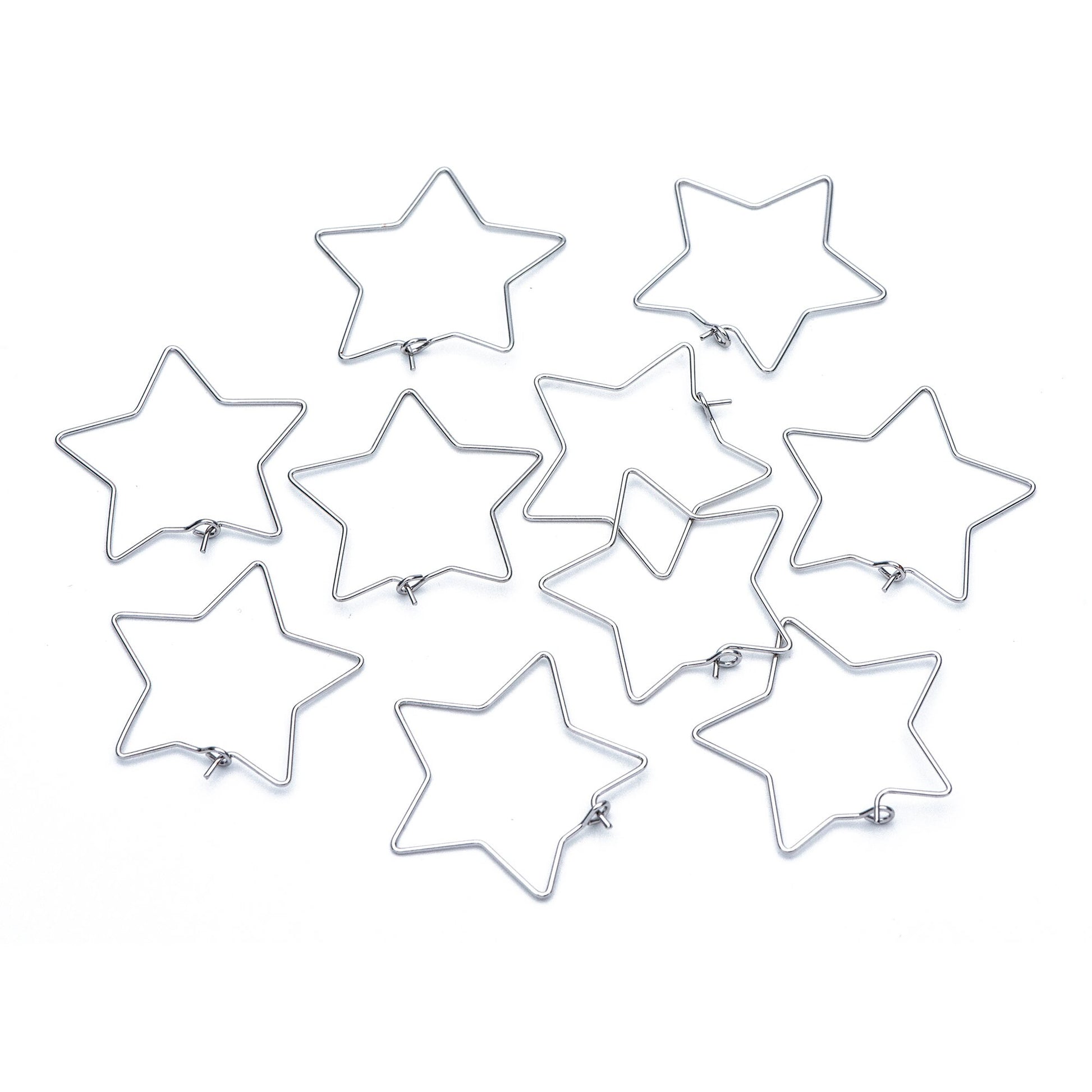 10pcs Gold/ Silver tone Star Earring Hoops 34mm, Gold/ Rhodium plated Brass, Geometric Ear Wire, Threader Earring Components (GB-700)