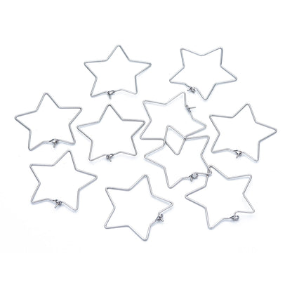 10pcs Gold/ Silver tone Star Earring Hoops 34mm, Gold/ Rhodium plated Brass, Geometric Ear Wire, Threader Earring Components (GB-700)