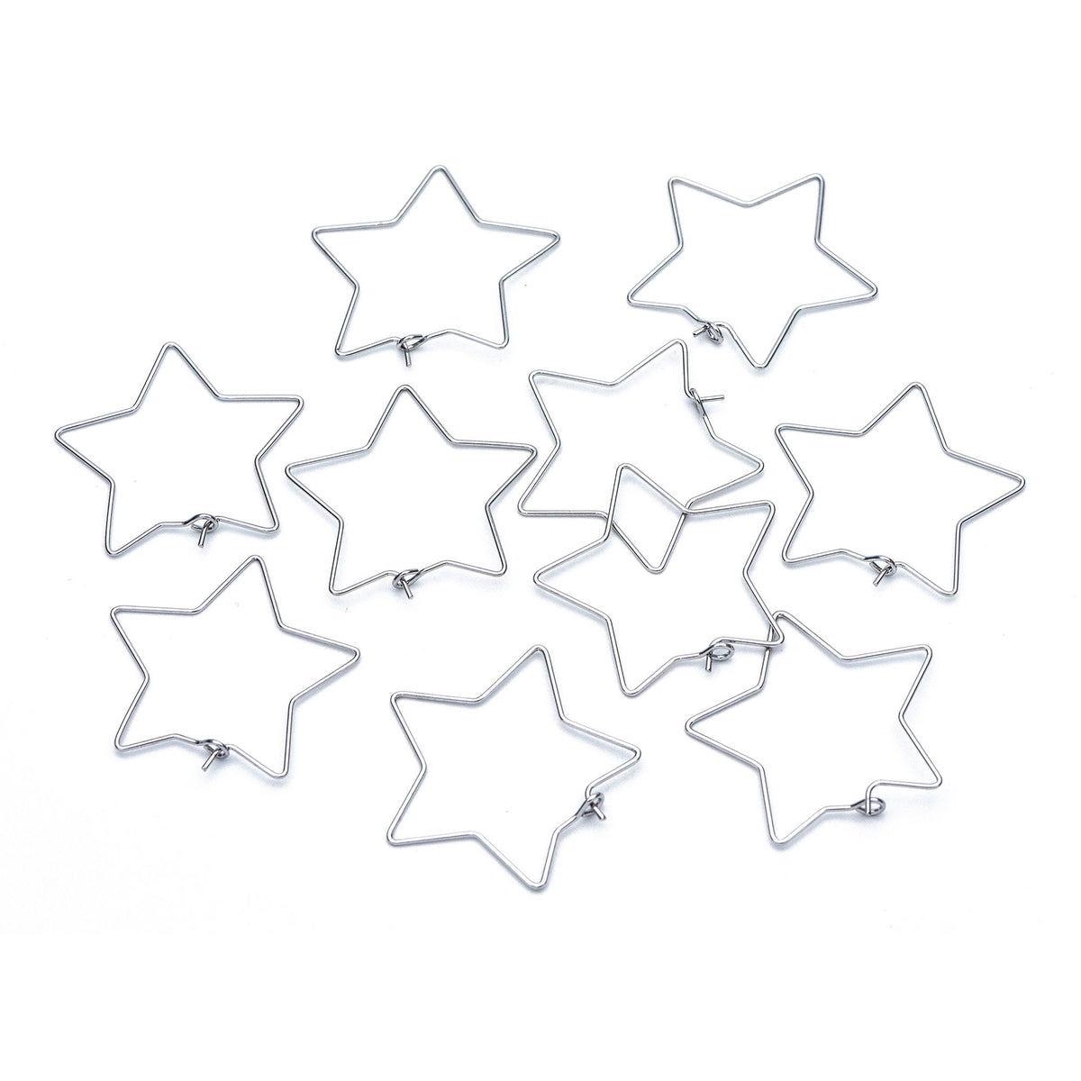 10pcs Gold/ Silver tone Star Earring Hoops 34mm, Gold/ Rhodium plated Brass, Geometric Ear Wire, Threader Earring Components (GB-698-C)