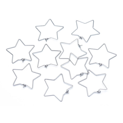 10pcs Gold/ Silver tone Star Earring Hoops 34mm, Gold/ Rhodium plated Brass, Geometric Ear Wire, Threader Earring Components (GB-698-C)