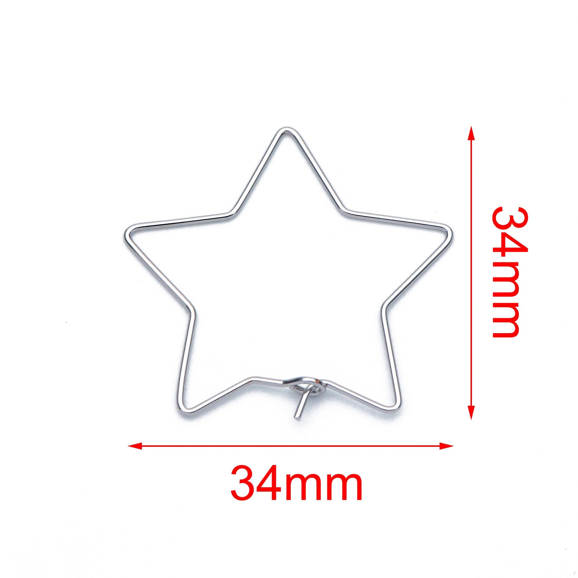 10pcs Gold/ Silver tone Star Earring Hoops 34mm, Gold/ Rhodium plated Brass, Geometric Ear Wire, Threader Earring Components (GB-700)