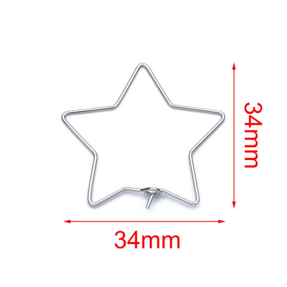10pcs Gold/ Silver tone Star Earring Hoops 34mm, Gold/ Rhodium plated Brass, Geometric Ear Wire, Threader Earring Components (GB-700)