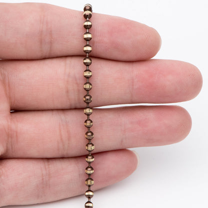 Brass Beaded Ball Chain 3mm, White Grey Coffee (#LK-255)/ 1 Meters=3.3ft