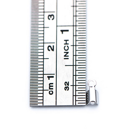 20pcs Silver tone Crimp End Tips, Leather Hemp Cord Chain Ends, 8x3/ 9x4mm, Rhodium plated Brass, Thick and Sturdy (GB-674)