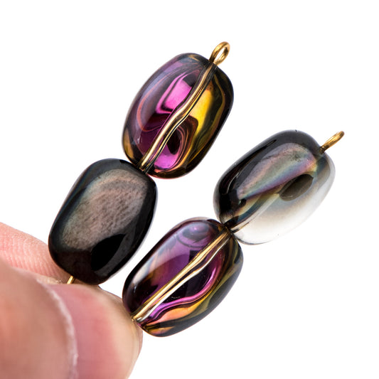 30pcs Faceted Glass Unique Beads, Stone Shaped Crystal beads 15mm, Sparkly Black Rose (GM-035-3)