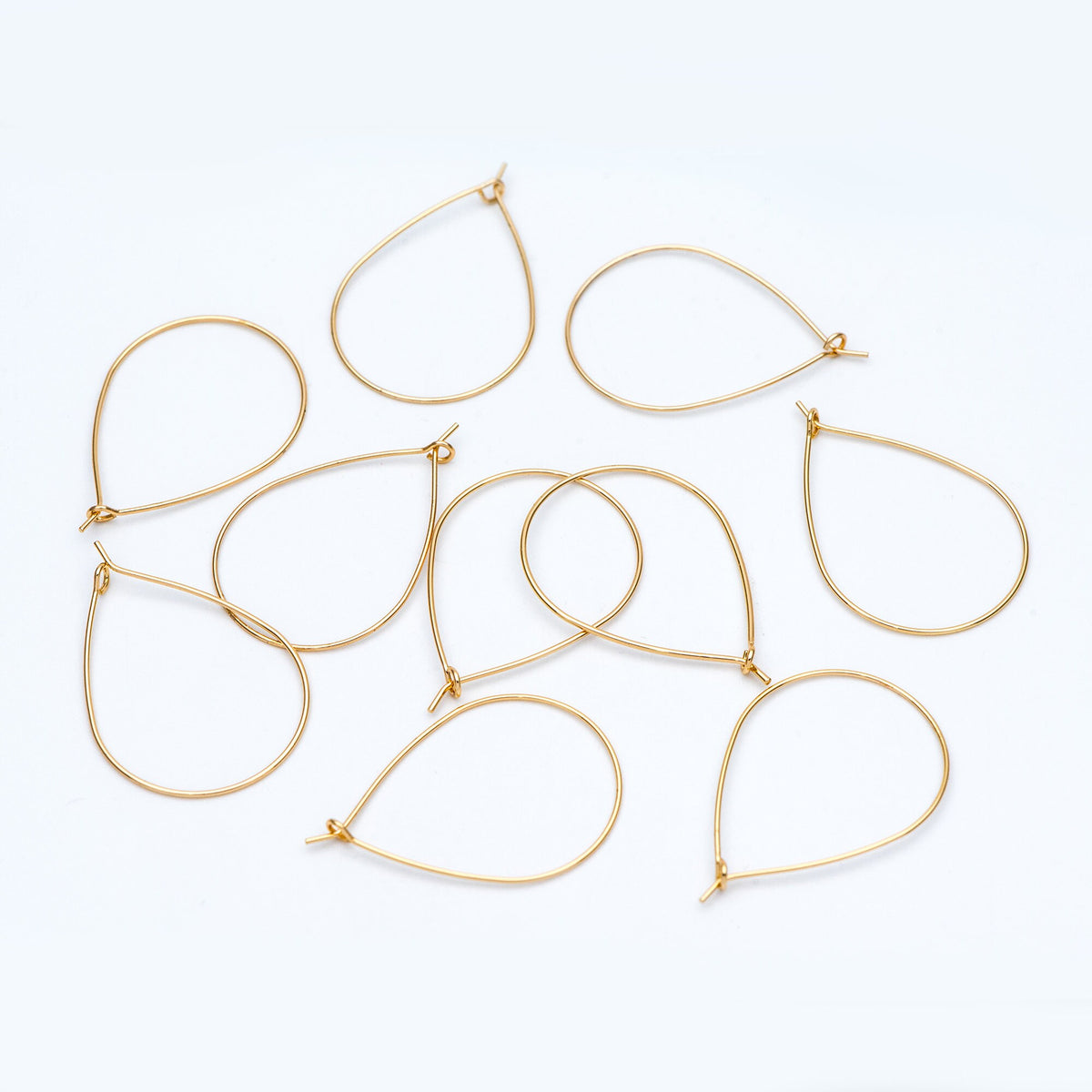 10pcs Gold/ Silver Tone Teardrop Earring Hoops, 38x26mm Geometric Ear Wire Charm Pendants, Threader Earring Components (GB-698-E)
