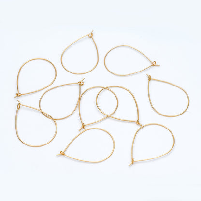 10pcs Gold/ Silver Tone Teardrop Earring Hoops, 38x26mm Geometric Ear Wire Charm Pendants, Threader Earring Components (GB-698-E)