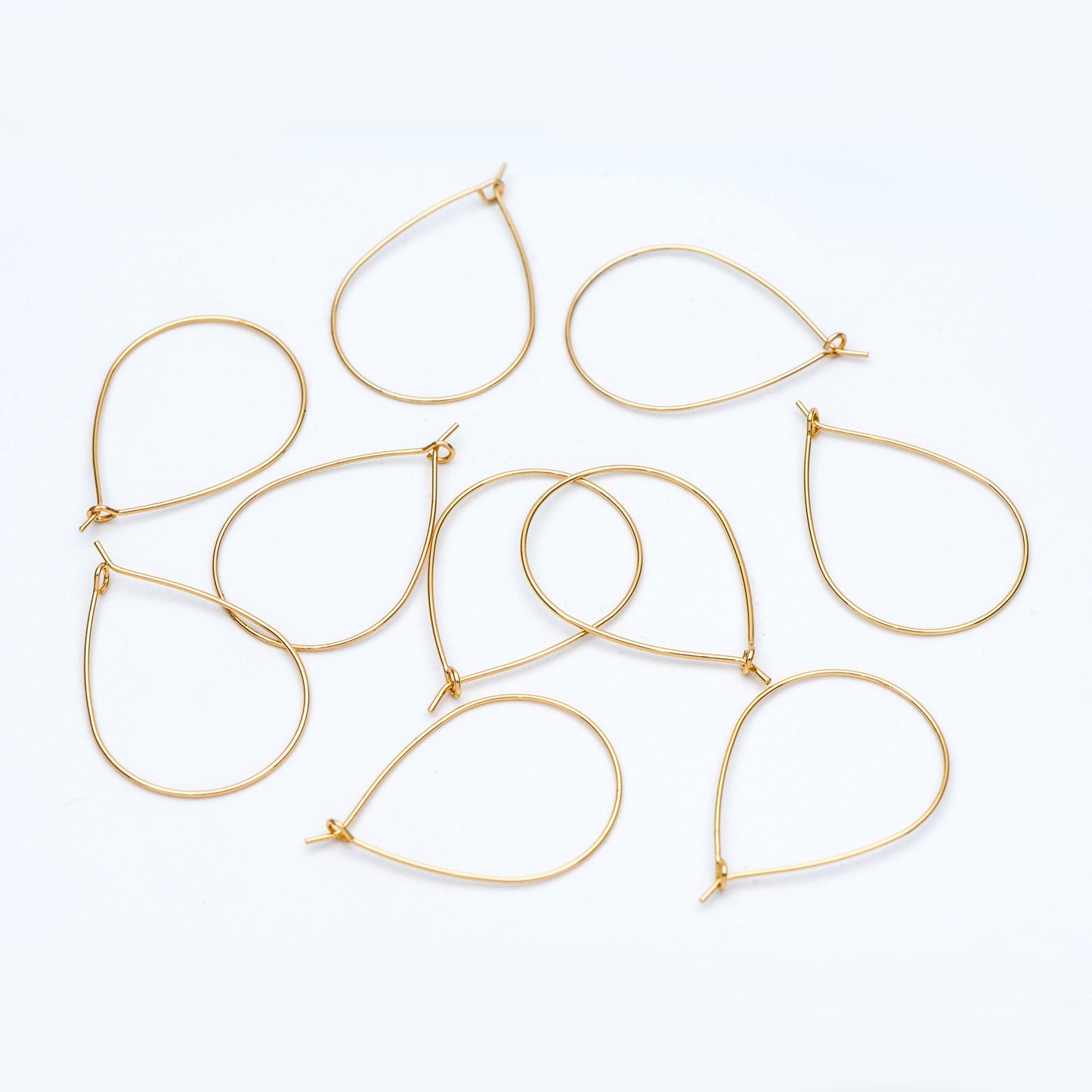 10pcs Gold/ Silver Tone Teardrop Earring Hoops, 38x26mm Geometric Ear Wire Charm Pendants, Threader Earring Components (GB-709)