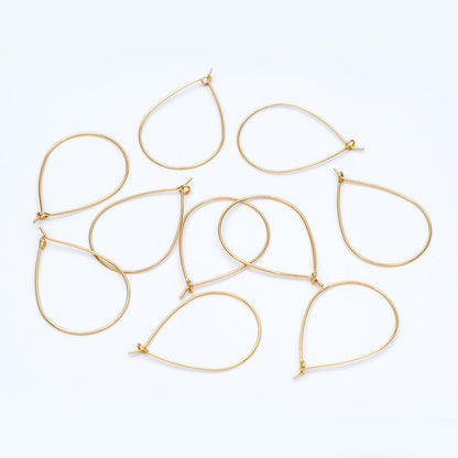 10pcs Gold/ Silver Tone Teardrop Earring Hoops, 38x26mm Geometric Ear Wire Charm Pendants, Threader Earring Components (GB-709)