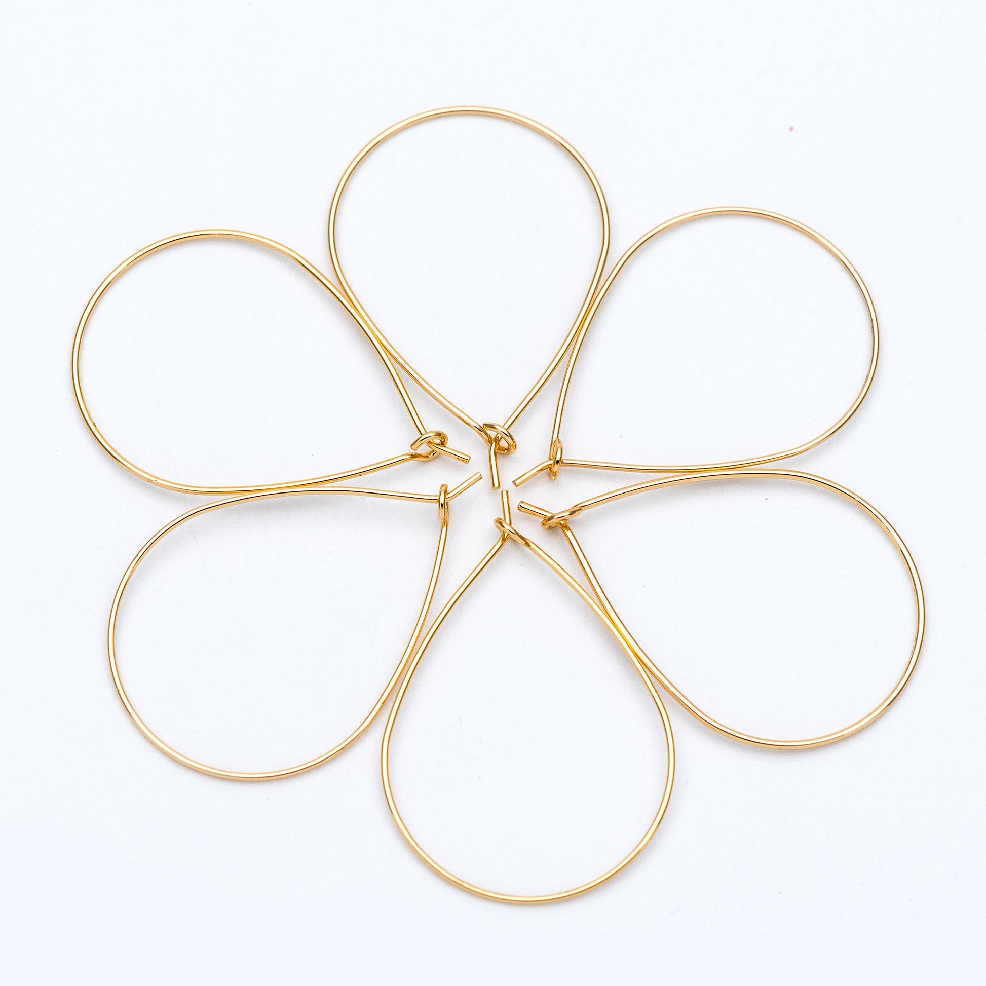 10pcs Gold/ Silver Tone Teardrop Earring Hoops, 38x26mm Geometric Ear Wire Charm Pendants, Threader Earring Components (GB-709)