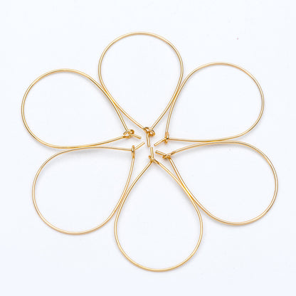 10pcs Gold/ Silver Tone Teardrop Earring Hoops, 38x26mm Geometric Ear Wire Charm Pendants, Threader Earring Components (GB-698-E)