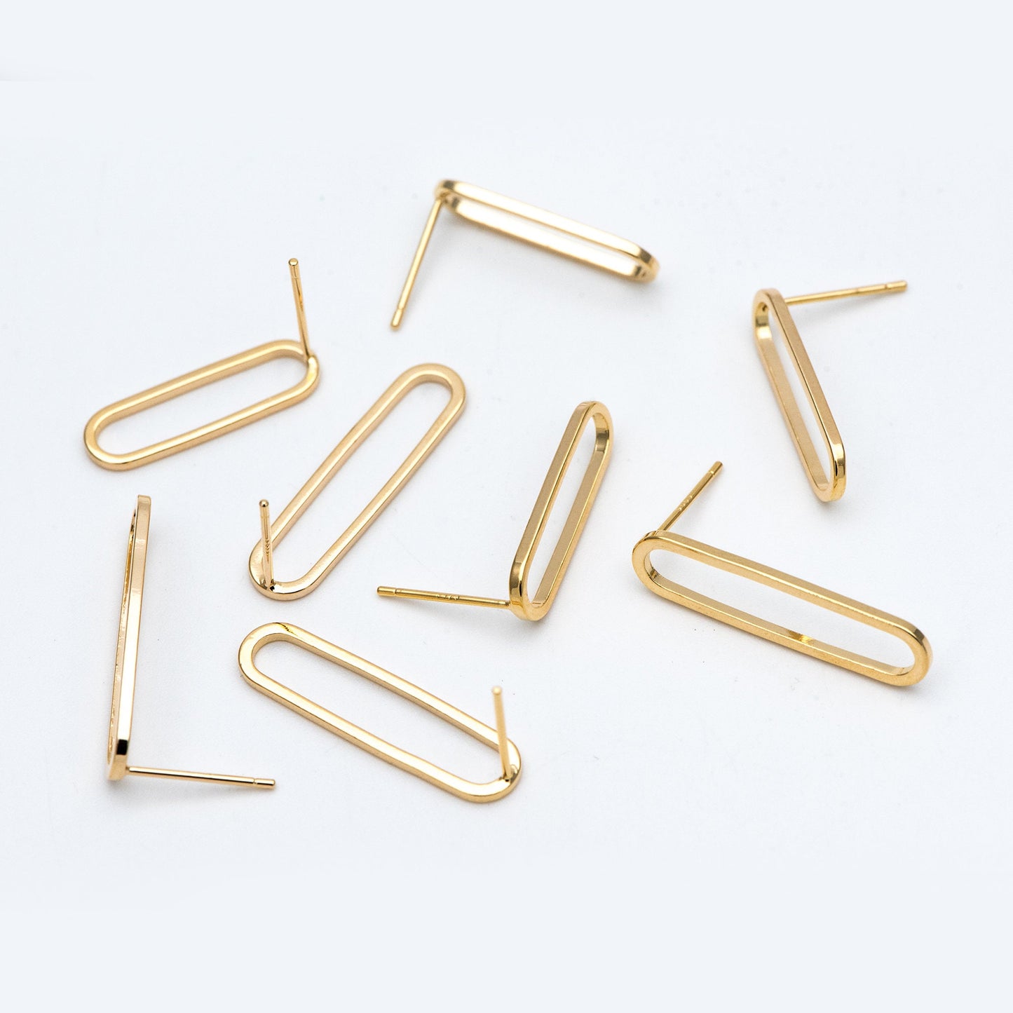 10pcs Long Oval Hoop Ear Posts, 18K Gold/ Rhodium plated Brass, Geometric Stud Earring, 20mm / 25mm, DIY Ear Wire Findings (GB-711)