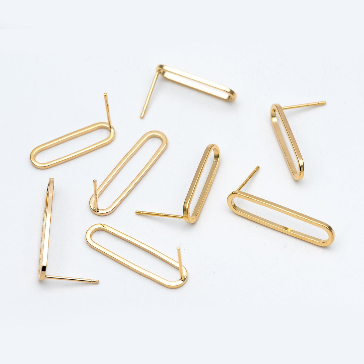 10pcs Long Oval Hoop Ear Posts, 18K Gold/ Rhodium plated Brass, Geometric Stud Earring, 20mm / 25mm, DIY Ear Wire Findings (GB-711)