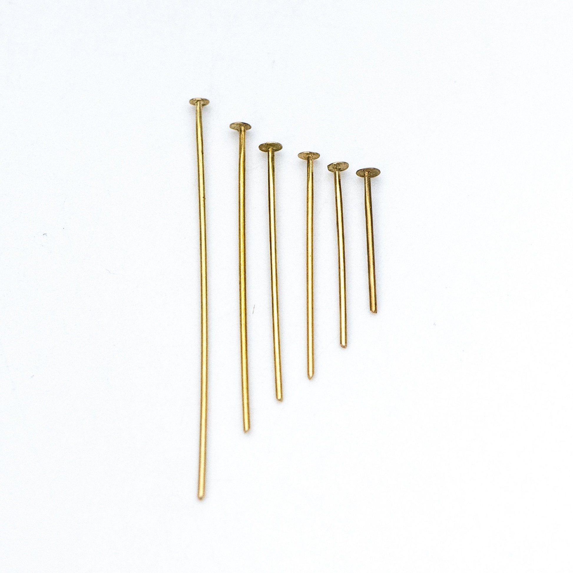 100pcs Raw Brass Head Pins 0.7mm(21 Gauge), Yellow Brass Headpins Wholesale, 14/ 18/ 23/ 26/ 31/ 40mm Multi Size (RB-176)