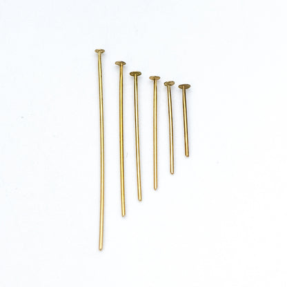 100pcs Raw Brass Head Pins 0.7mm(21 Gauge), Yellow Brass Headpins Wholesale, 14/ 18/ 23/ 26/ 31/ 40mm Multi Size (RB-176)