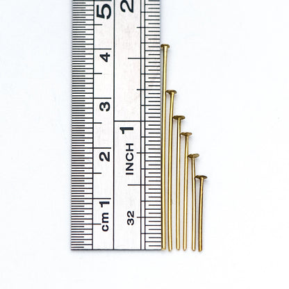 100pcs Raw Brass Head Pins 0.7mm(21 Gauge), Yellow Brass Headpins Wholesale, 14/ 18/ 23/ 26/ 31/ 40mm Multi Size (RB-176)