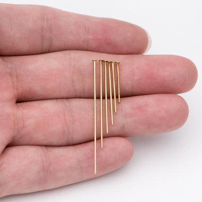 100pcs Raw Brass Head Pins 0.7mm(21 Gauge), Yellow Brass Headpins Wholesale, 14/ 18/ 23/ 26/ 31/ 40mm Multi Size (RB-176)