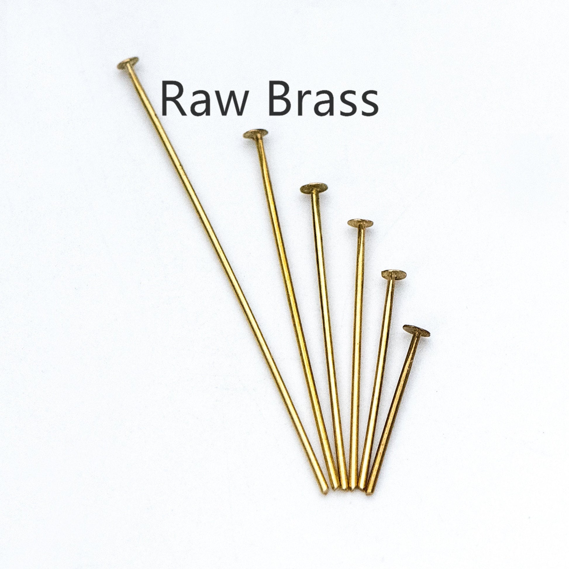 100pcs Raw Brass Head Pins 0.7mm(21 Gauge), Yellow Brass Headpins Wholesale, 14/ 18/ 23/ 26/ 31/ 40mm Multi Size (RB-176)