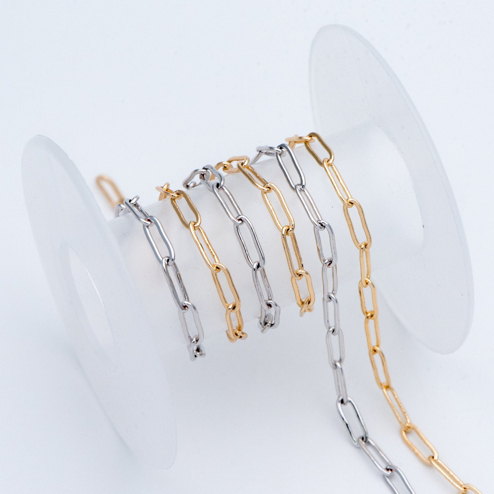 Paperclip Chain Chain, Gold/ Rhodium (silver)/ Rose Gold, Oval Link 3.2x9mm, Long Cable Chain (#LK-272)/ 1 Meter=3.3ft