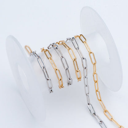Paperclip Chain Chain, Gold/ Rhodium (silver)/ Rose Gold, Oval Link 3.2x9mm, Long Cable Chain (#LK-272)/ 1 Meter=3.3ft