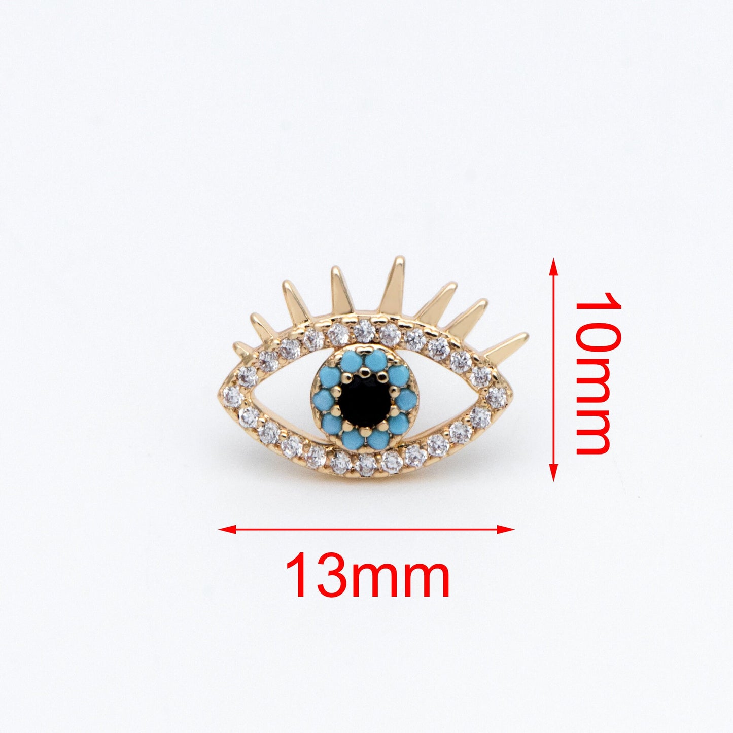 4pcs CZ Pave Evil Eye Earring Stud, Real Gold plated Brass, Cubic Zirconia Paved Eye Earrings (GB-754)