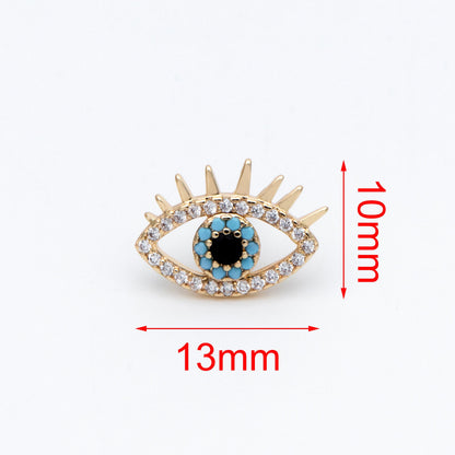 4pcs CZ Pave Evil Eye Earring Stud, Real Gold plated Brass, Cubic Zirconia Paved Eye Earrings (GB-754)