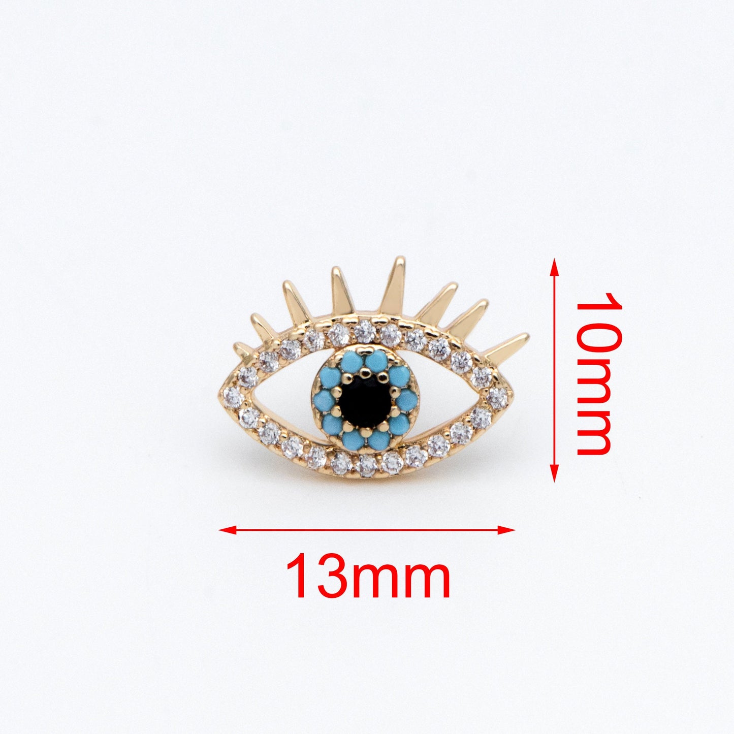 4pcs CZ Pave Evil Eye Earring Stud, Real Gold plated Brass, Cubic Zirconia Paved Eye Earrings (GB-754)