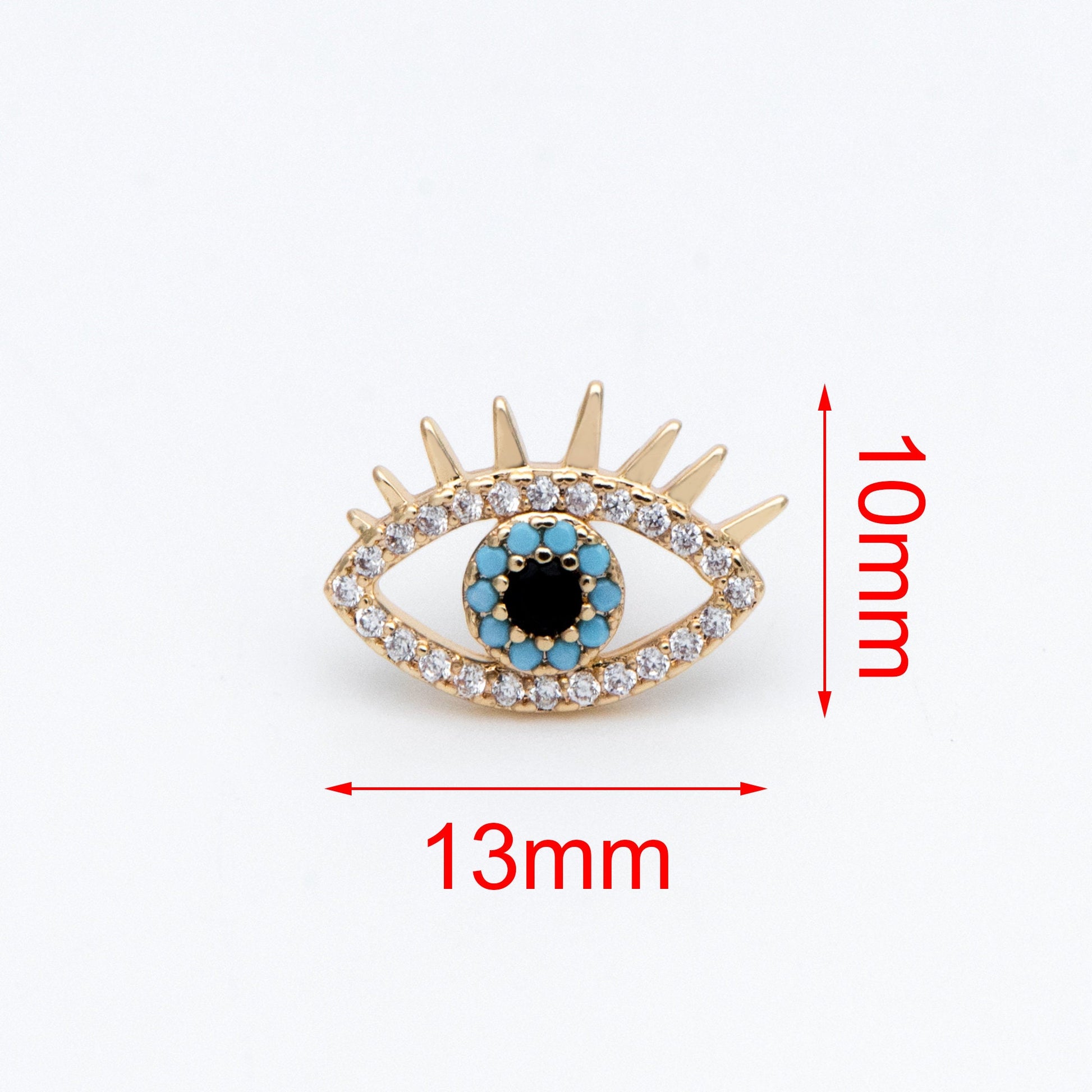 4pcs CZ Pave Evil Eye Earring Stud, Real Gold plated Brass, Cubic Zirconia Paved Eye Earrings (GB-754)