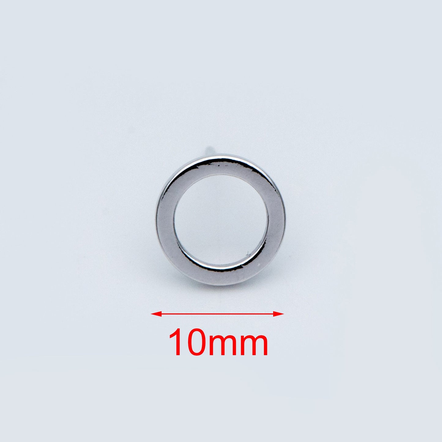 10pcs Silver tone Round Circle Ear Posts 10mm, Rhodium plated Brass, Geometric Loop Stud Earrings (GB-756)