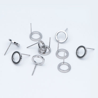 10pcs Silver tone Round Circle Ear Posts 10mm, Rhodium plated Brass, Geometric Loop Stud Earrings (GB-756)